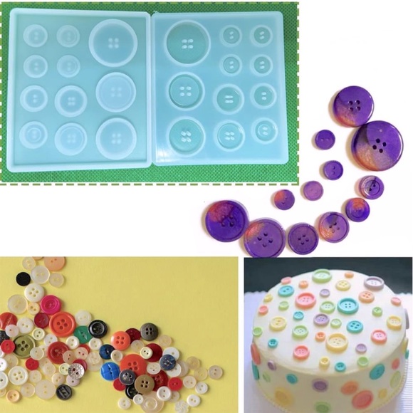 NEW 11 Well Buttons Silicone Mold & Mica Powders Lot RESIN POLYMER CLAY BAKING - Picture 5 of 16